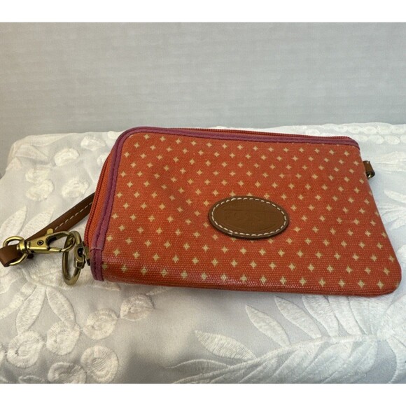 Fossil Key-per Wallet Orange Coated Canvas Zip Around‎ Geometric Accordion Fold - Picture 1 of 4